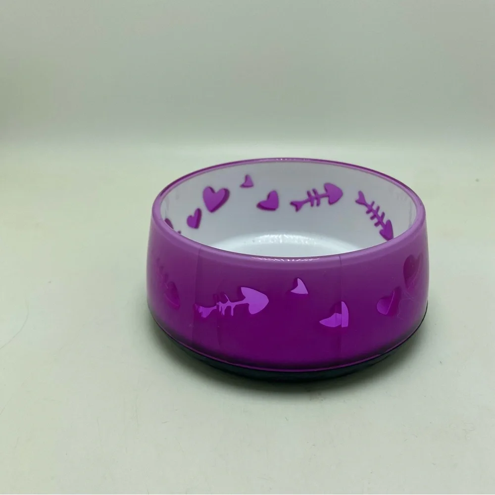 Purple Heart and Fishbone Pet Bowl Plastic